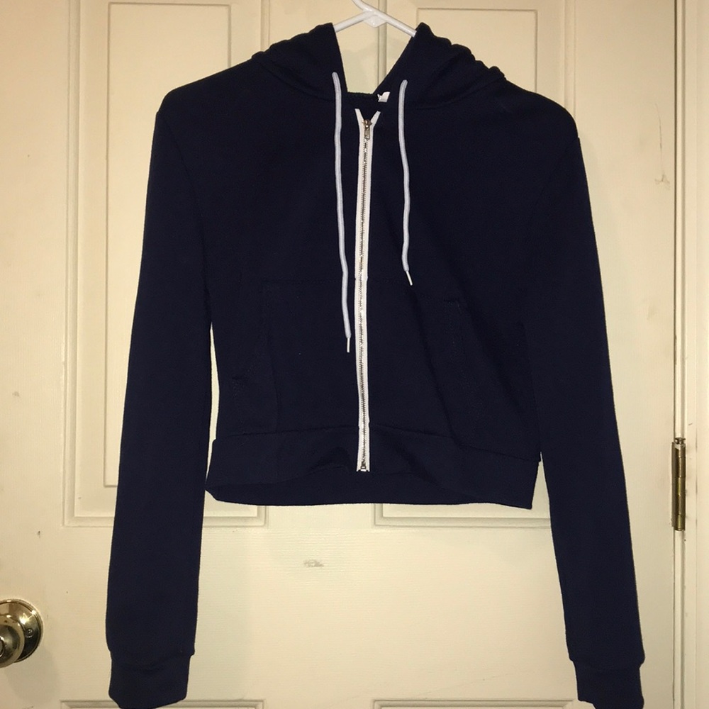Cropped Navy Blue Zipup - SheIn